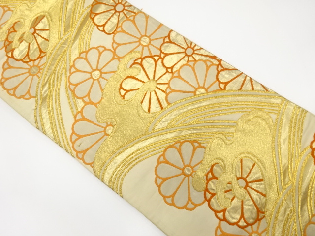 アンティーク　荒波に菊模様織り出し袋帯(材料)